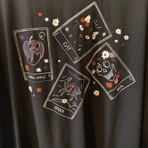 Lularoe XL Eliza Hoodie Black Halloween Cat Spider Skull Poison Apple